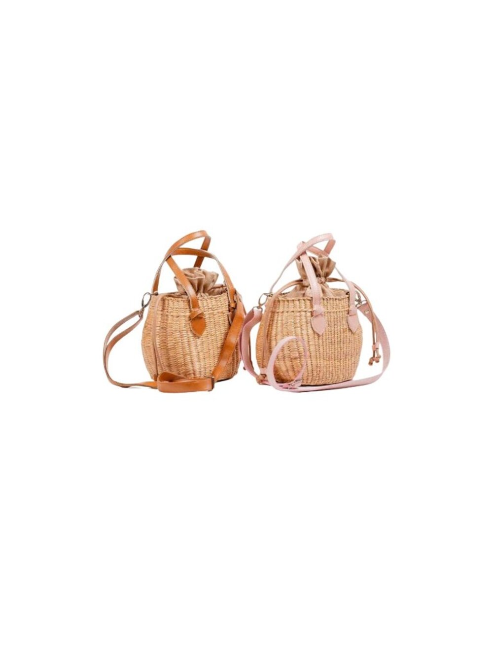 Mini Tote Seagrass Handbag With Faux Leather Handles & Drawstring Closure - Picture 7 of 7